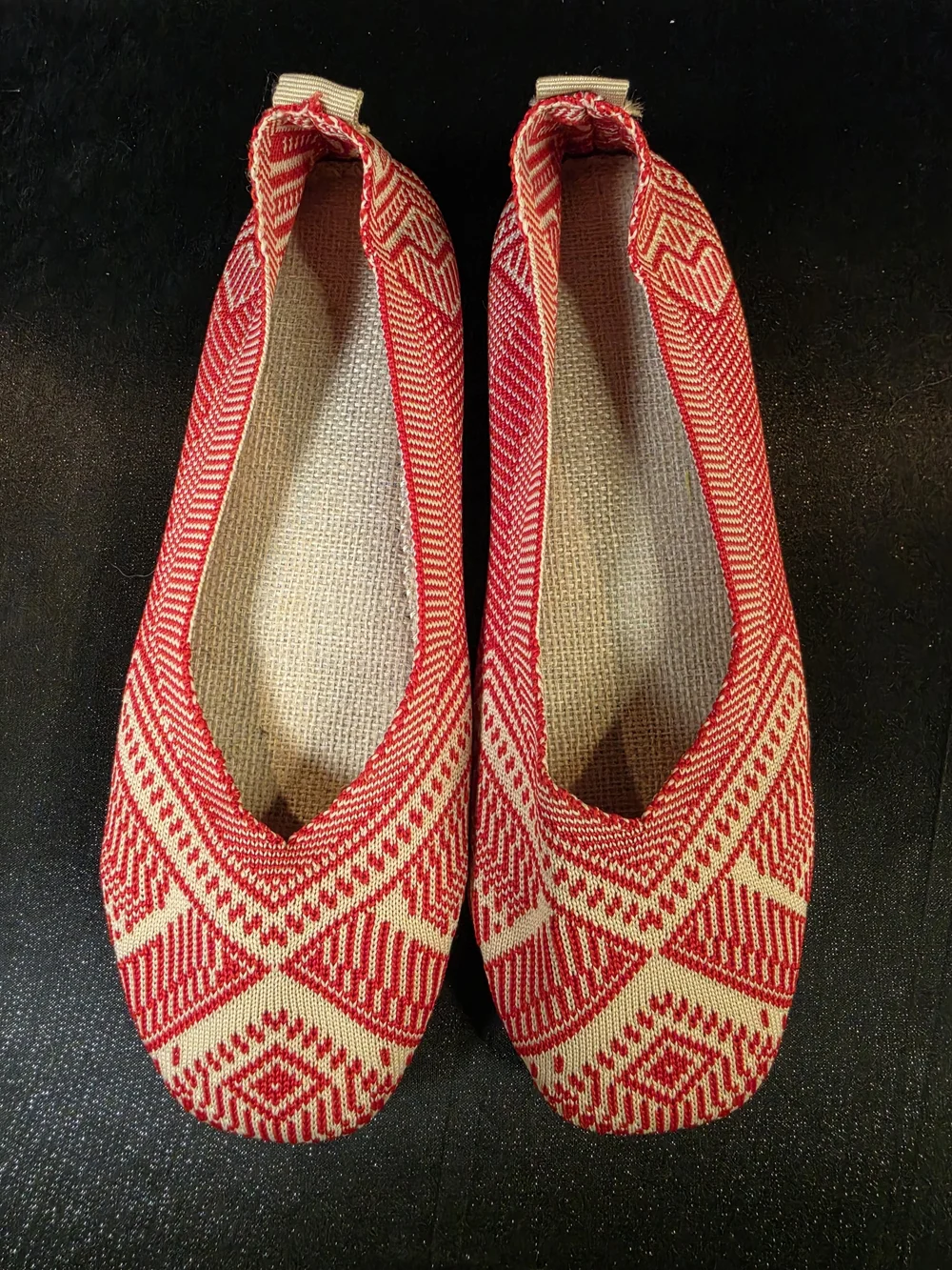 Women's Red Geometric Knit Ballet Flats Slip-On Shoes US 7 EU 38 Casual Comfort